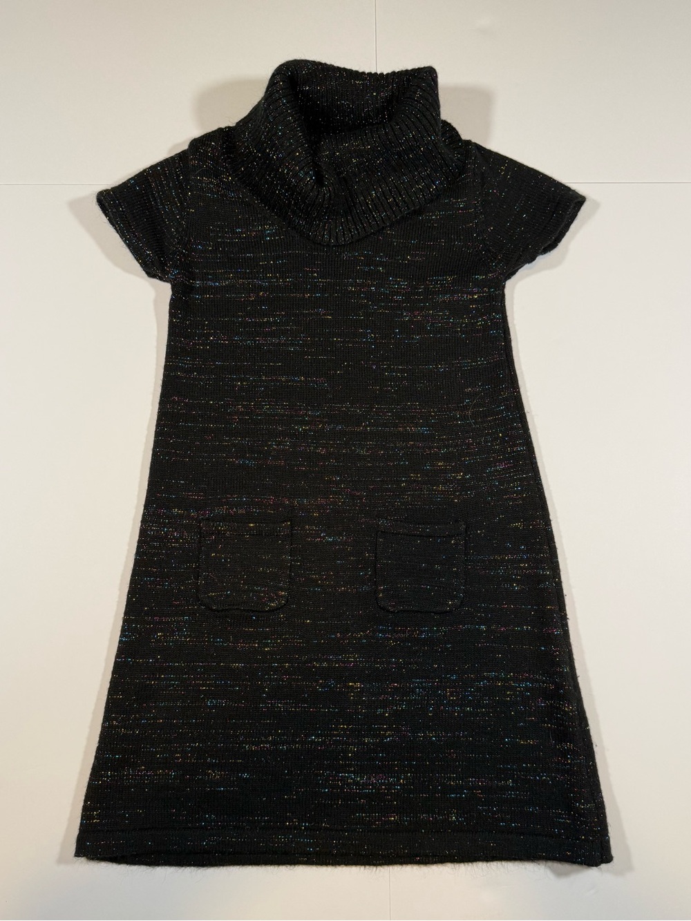 Faded Glory Girls Black Knit Metallic Turtleneck Sweater Dress Pockets M